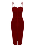 2PCS 1960s Christmas Solid Cardigan & Strap Velvet Dress
