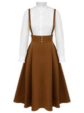 2PCS 1940s Ruffles Lantern Sleeve Blouse & Strap Skirt