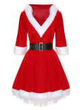 Christmas Hooded Santa Claus Raw Hem Belt Dress