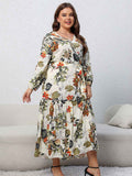 [Plus Size] 1930s Floral V-Neck Lantern Maxi Dress
