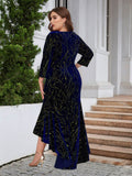 [Plus Size]1930s Seven-Part Sleeve High-Low Hem Mermaid Dress