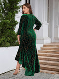 [Plus Size]1930s Seven-Part Sleeve High-Low Hem Mermaid Dress