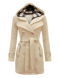 1950s Plaids Hooded Belted Coat
