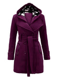 1950s Plaids Hooded Belted Coat