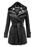 1950s Plaids Hooded Belted Coat