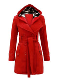 1950s Plaids Hooded Belted Coat