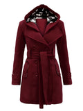 1950s Plaids Hooded Belted Coat