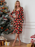 1960s Christmas Print V-Neck Wrap Dress