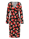 1960s Christmas Print V-Neck Wrap Dress