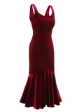 Wine Red 1930s Strap Velvet Mermaid Dress