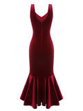 Wine Red 1930s Strap Velvet Mermaid Dress