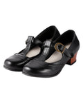 Retro Black T-Strap Chunky Heels Shoes