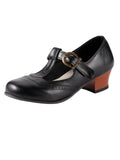 Retro Black T-Strap Chunky Heels Shoes
