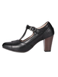 Retro Black T-Strap Chunky Heels Shoes