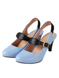 Retro Blue Patchwork Slingback Shoes