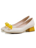 Chunky Low Heels Square Toe Shoes