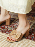 Retro Bowknot Chunky Heels Slippers