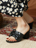 Retro Bowknot Chunky Heels Slippers