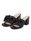 Retro Bowknot Chunky Heels Slippers