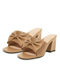 Retro Bowknot Chunky Heels Slippers