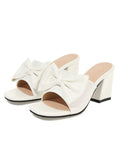 Retro Bowknot Chunky Heels Slippers