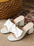 Retro Bowknot Chunky Heels Slippers