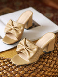 Retro Bowknot Chunky Heels Slippers
