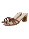 Crocodile Cross Chunky Heels Slippers