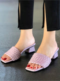 Solid Weave Chunky Heels Slippers