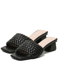 Solid Weave Chunky Heels Slippers