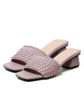 Solid Weave Chunky Heels Slippers