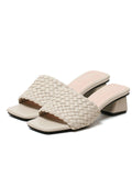 Solid Weave Chunky Heels Slippers