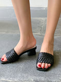 Solid Weave Chunky Heels Slippers