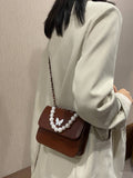 Retro Solid Pearl Chain Satchel Bag