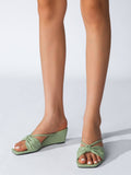 Green Bow Wedge Heels Sandals