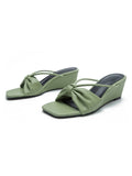 Green Bow Wedge Heels Sandals