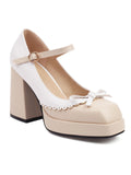 Bowknot Color Matching Square Toe High Heel Shoes