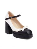 Bowknot Color Matching Square Toe High Heel Shoes