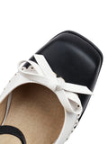 Bowknot Color Matching Square Toe High Heel Shoes
