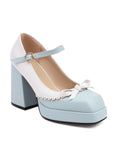 Bowknot Color Matching Square Toe High Heel Shoes