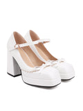 Bowknot Color Matching Square Toe High Heel Shoes