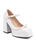 Bowknot Color Matching Square Toe High Heel Shoes