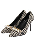 Pointed Toe Houndstooth High Heel Shoes