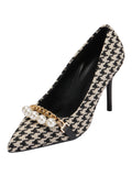 Pointed Toe Houndstooth High Heel Shoes