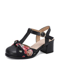 Vintage Bow Flower T-Buckle Chunky Heels