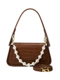Pearl Chain Imitation Crocodile Leather Shoulder Bag