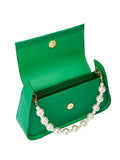 Pearl Chain Imitation Crocodile Leather Shoulder Bag