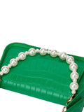 Pearl Chain Imitation Crocodile Leather Shoulder Bag