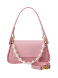 Pearl Chain Imitation Crocodile Leather Shoulder Bag