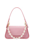 Pearl Chain Imitation Crocodile Leather Shoulder Bag